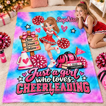 Cheerleading Fleece Blanket with Posing Cheerleader, Personalized Encouraging Creative Gift for Granddaughter