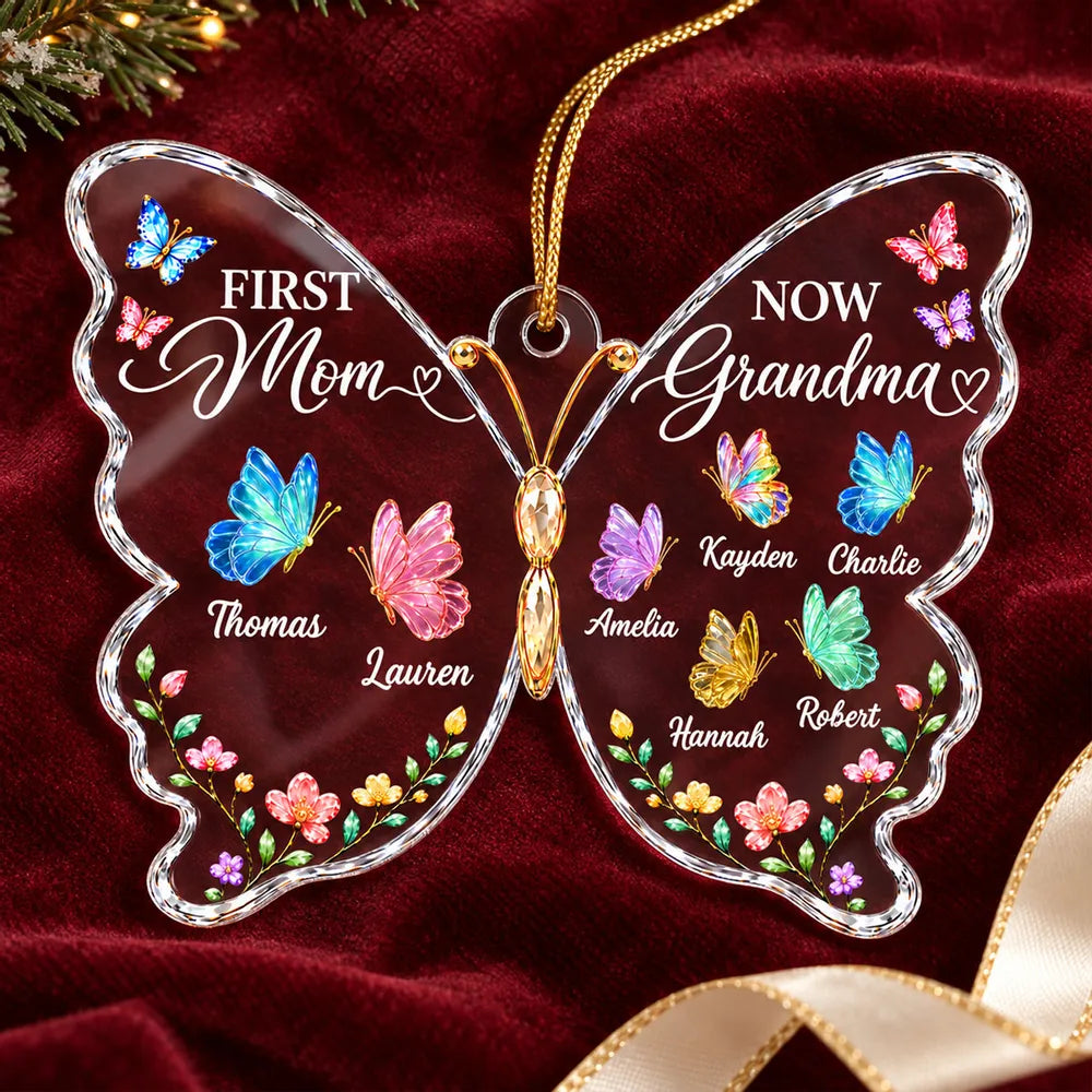 Personalized Acrylic Ornament, Colorful Butterfly Family Keepsake, Unique Christmas Gift for Grandma