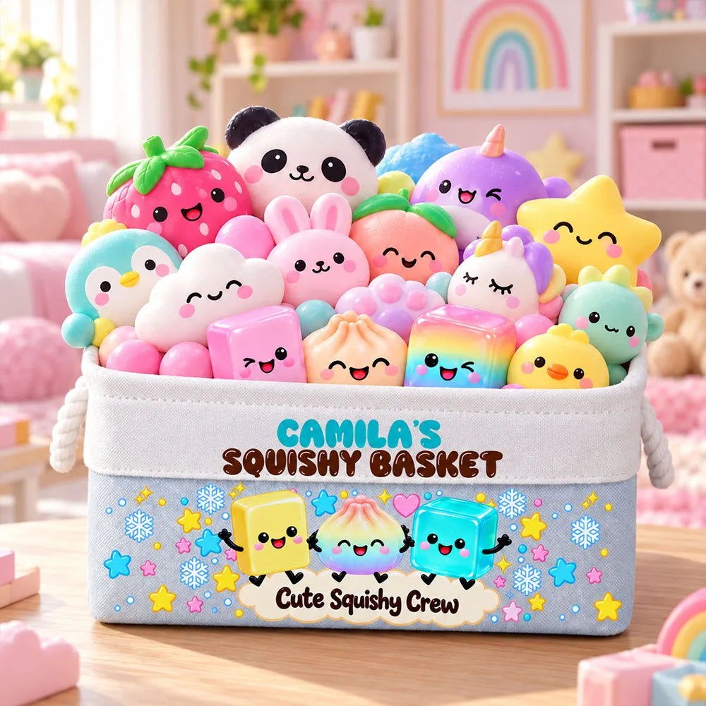 Personalized Cotton Linen Rope Basket, Pastel Cute Squishy Crew Playroom Storage, Unique Gift for Kids