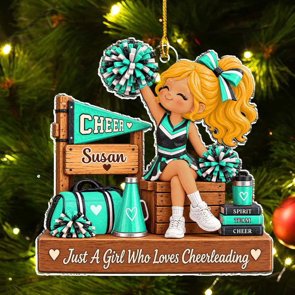 Personalized Acrylic Ornament, Cheerleader with Pom Poms, Festive Tree Decor, Unique Gift for Cheer Fans