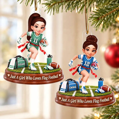Personalized Acrylic Ornament, Flag Football Girl Running on Field, Unique Christmas Gift for Daughter