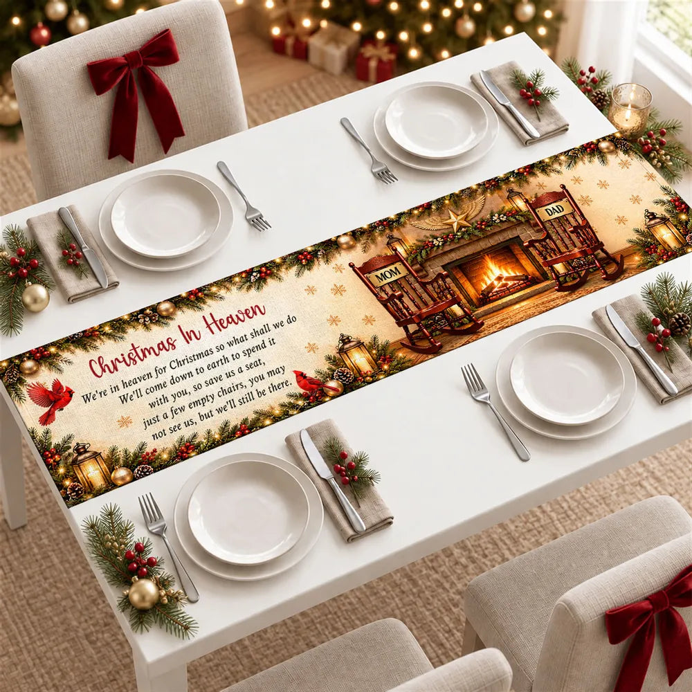 Personalized Table Runner, Warm Vintage Empty Chairs by Fireplace, Creative Remembrance Gift for Family