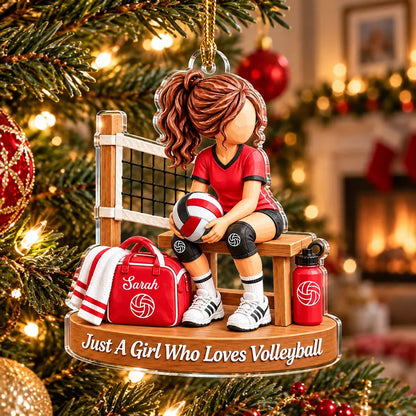 Personalized Acrylic Ornament, Seated Girl Who Loves Volleyball, Creative Gift for Daughter or Teammate