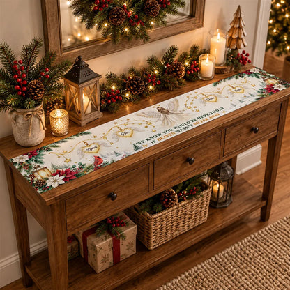Personalized Table Runner with Angel in a Snowy Christmas Scene, Unique Memorial Gift for Family