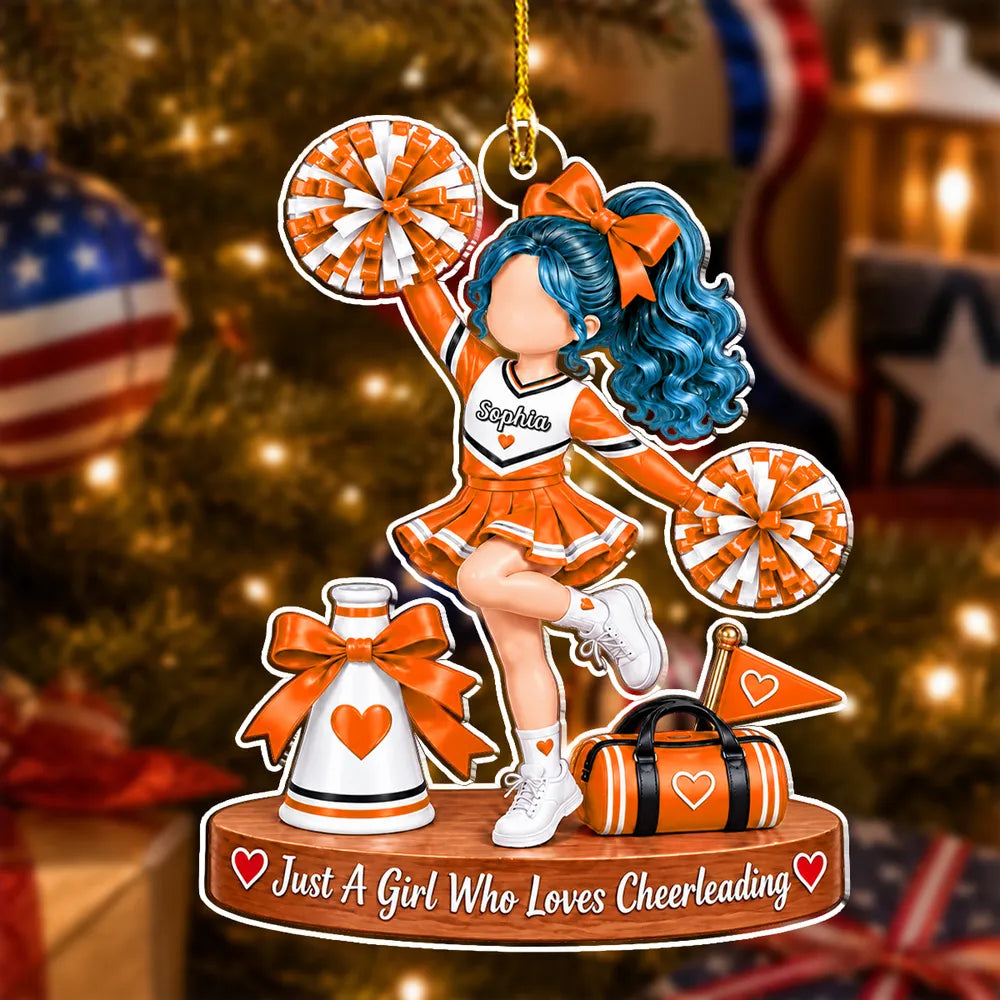 Personalized Acrylic Ornament, Cheerleader Posing with Pom-Poms, Unique Christmas Gift for Girls