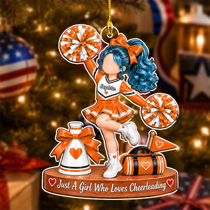 Personalized Acrylic Ornament, Cheerleader Posing with Pom-Poms, Unique Christmas Gift for Girls