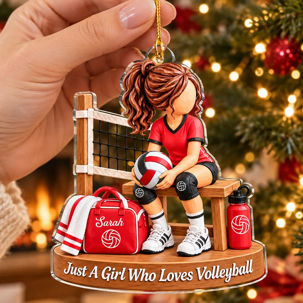 Personalized Acrylic Ornament, Seated Girl Who Loves Volleyball, Creative Gift for Daughter or Teammate