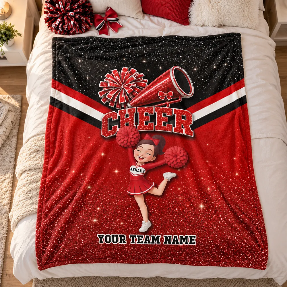Personalized Fleece Blanket, Blue Starry Jumping Cheerleader Design, Unique Gift for Daughter