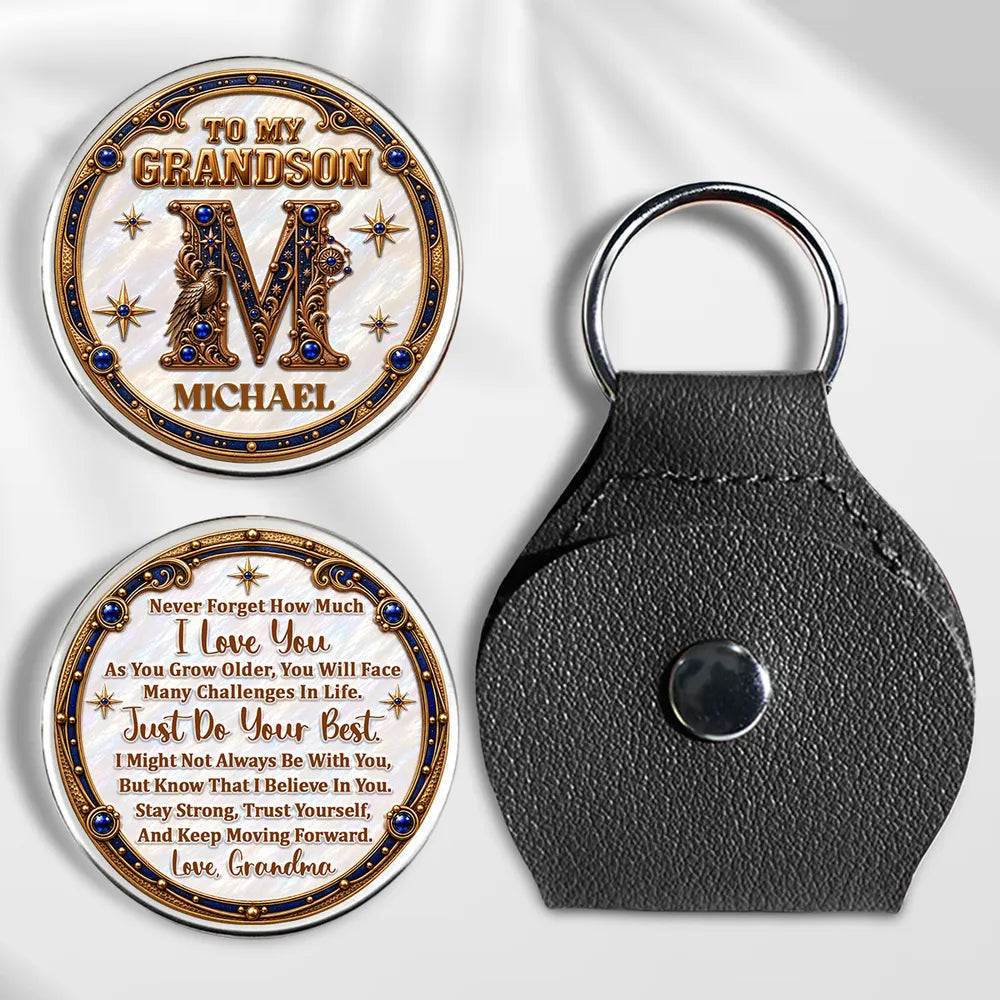 Personalized Pocket Hug with Ornate Initial and Encouraging Message, Unique Keepsake Gift for Grandson