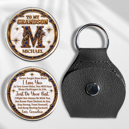 Personalized Pocket Hug with Ornate Initial and Encouraging Message, Unique Keepsake Gift for Grandson