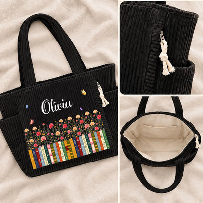 Personalized Tote Bag, Colorful Floral Bookshelf Design, Unique Gift for Book Lovers and Friends