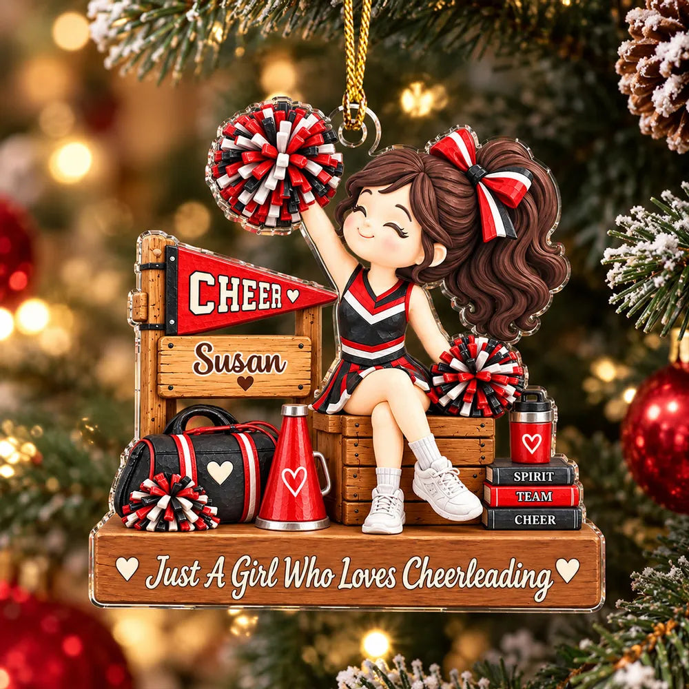 Personalized Acrylic Ornament, Cheerleader with Pom Poms, Festive Tree Decor, Unique Gift for Cheer Fans