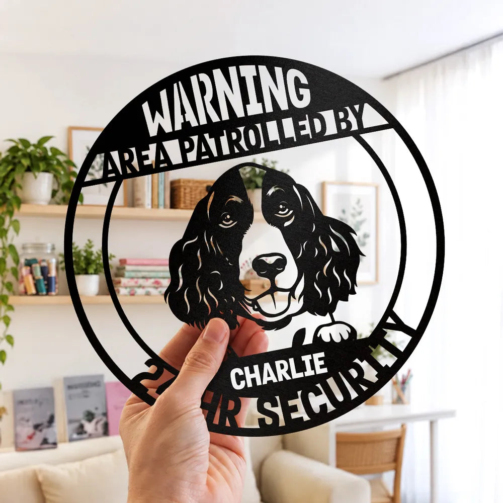 Personalized Shaped Metal Sign with Guard Dog Portrait, Monochrome Entry Decor, Unique Gift for Dog Lovers