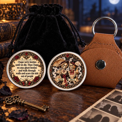 Personalized Pocket Hug with Gothic Skeleton Friends, Candlelit Art, Unique Gift for Best Friend