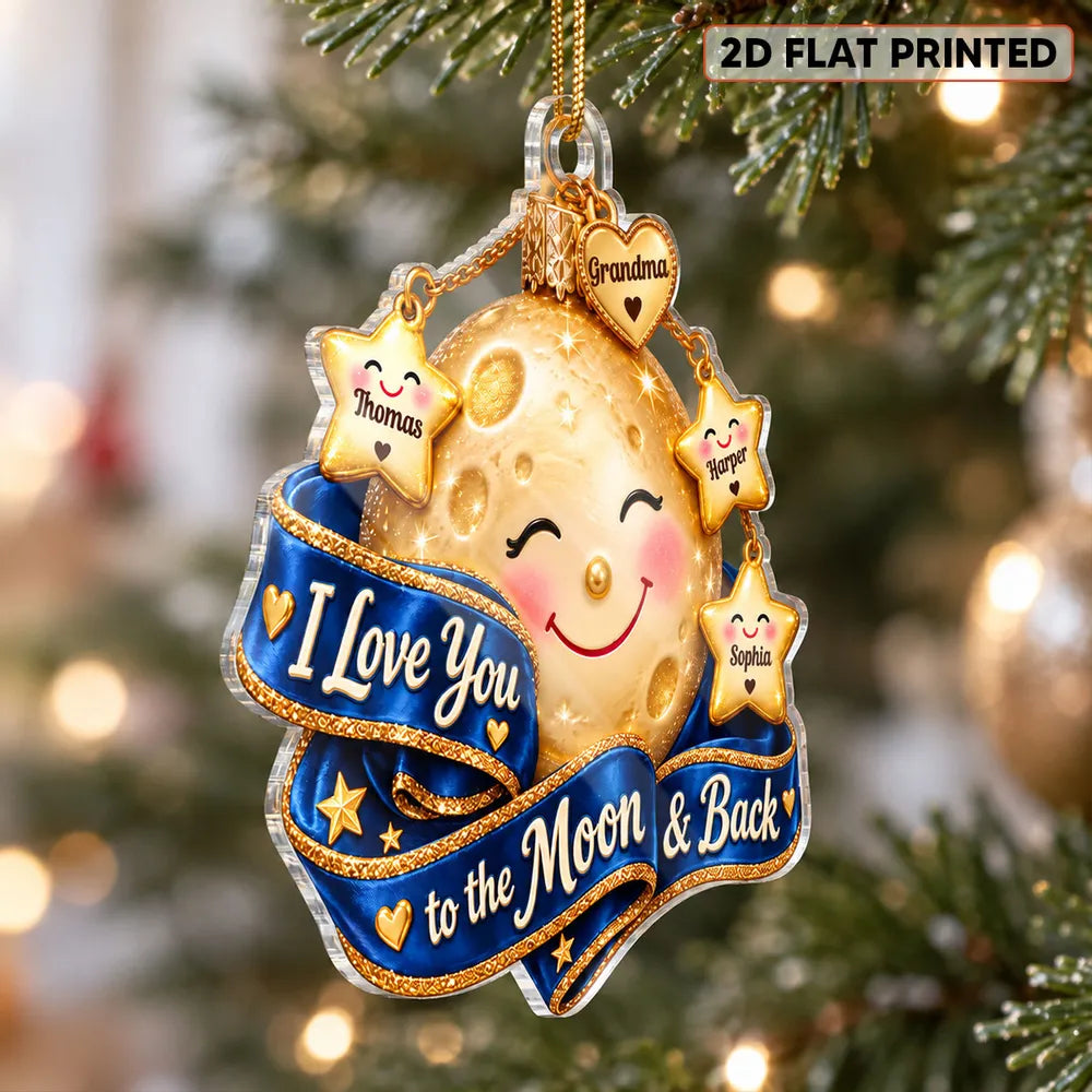 Personalized Acrylic Ornament, Smiling Moon & Stars on Christmas Tree, Unique Gift for Grandma