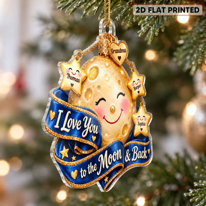 Personalized Acrylic Ornament, Smiling Moon & Stars on Christmas Tree, Unique Gift for Grandma