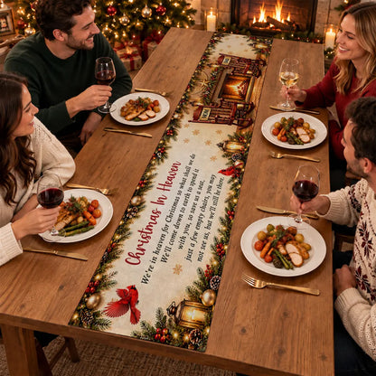 Personalized Table Runner, Warm Vintage Empty Chairs by Fireplace, Creative Remembrance Gift for Family