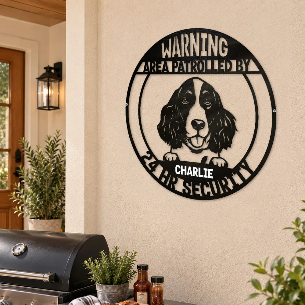 Personalized Shaped Metal Sign with Guard Dog Portrait, Monochrome Entry Decor, Unique Gift for Dog Lovers
