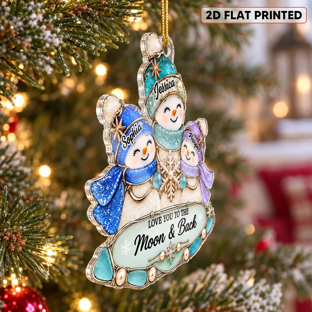 Personalized Acrylic Ornament, Grandma and Grandkids Snowmen Holding a Snowflake, Unique Gift for Grandma