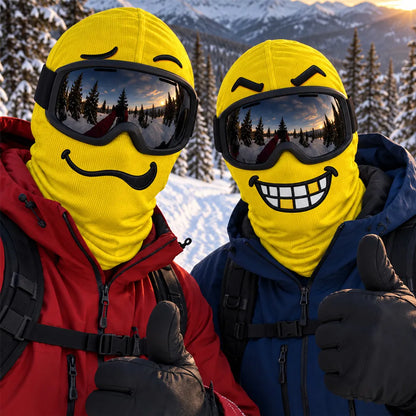 Funny Emoji Ski Mask Balaclava Face Mask, Ski Buddies Posing on a Snowy Mountain, Personalized Creative Gift