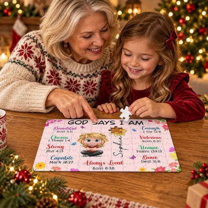 Personalized Wooden Puzzle with Bible Affirmations, Child Assembling Floral Art, Unique Creative Gift for Kids