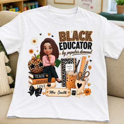 Personalized Black Educator Classic Tee, Cute Teacher Illustration, Unique Back to School Gift