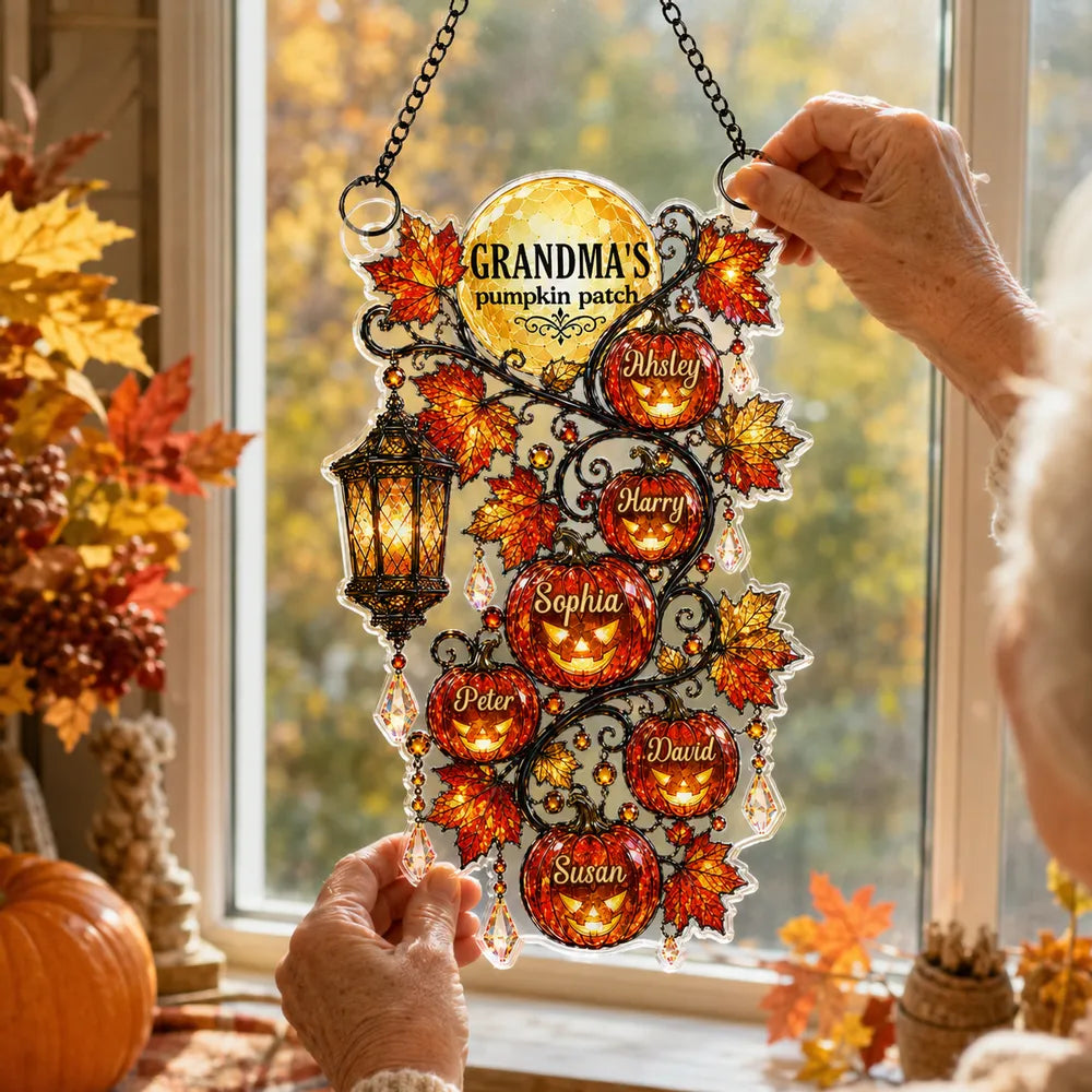 Personalized Acrylic Suncatcher Ornament, Grandma's Pumpkin Patch Window Decor, Unique Gift for Grandma