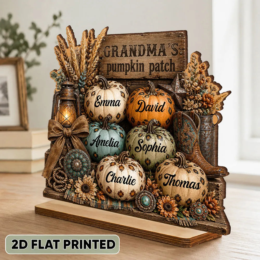 Personalized 2-Layer Wooden Plaque, Grandma's Leopard Pumpkin Patch Fall Decor, Unique Gift for Grandma