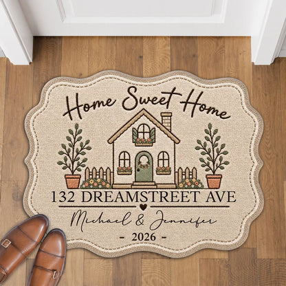 Personalized Shaped Doormat, Home Sweet Home House Illustration, Unique Housewarming Gift