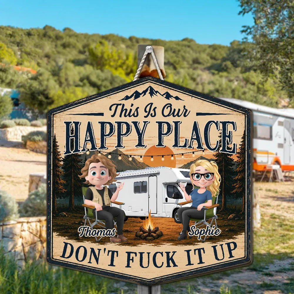 Personalized Wooden Sign, RV Camp Happy Place, Unique Gift for Couples & Campers