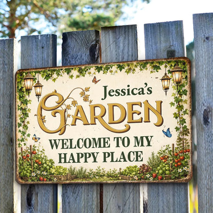 Personalized Rectangular Iron Sign, Warm Vintage Garden Decor for a Sunlit Garden, Unique Gift for Gardeners