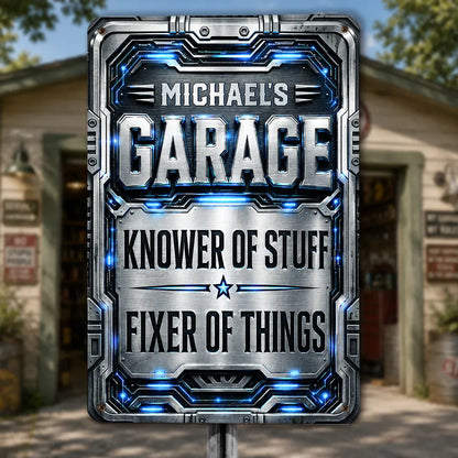 Custom Rectangular Iron Sign, Garage Knower of Stuff Design, Unique Creative Gift for Workshop Decor