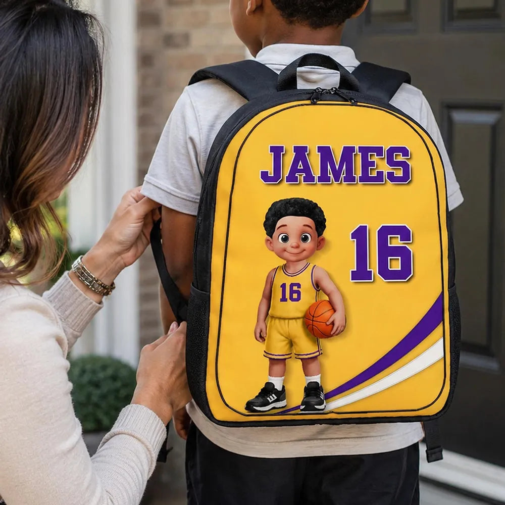 Kids School Backpack with Cute Basketball Player Art, Personalized Unique Creative Gift for School & Daycare