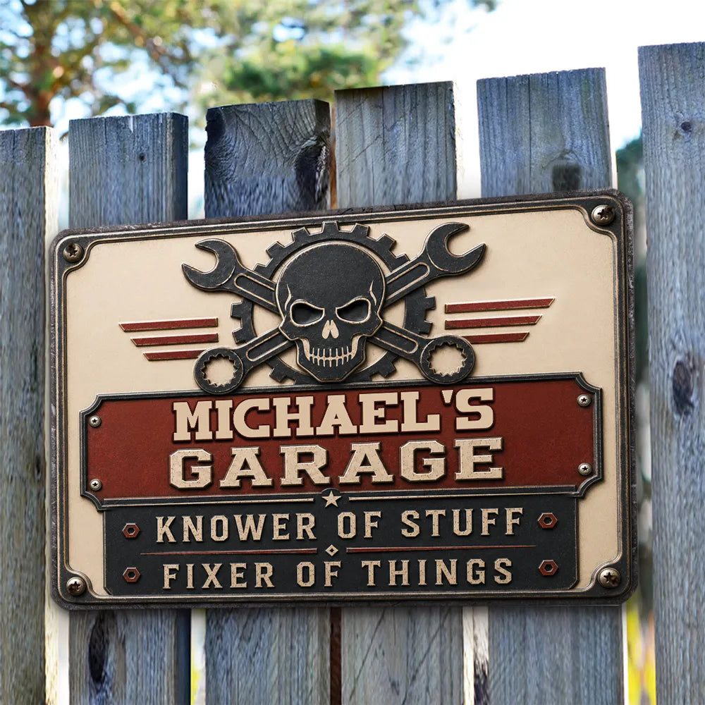 Rectangular Iron Sign, Personalized Fixer of Things Garage Design, Vintage Decor, Unique Gift
