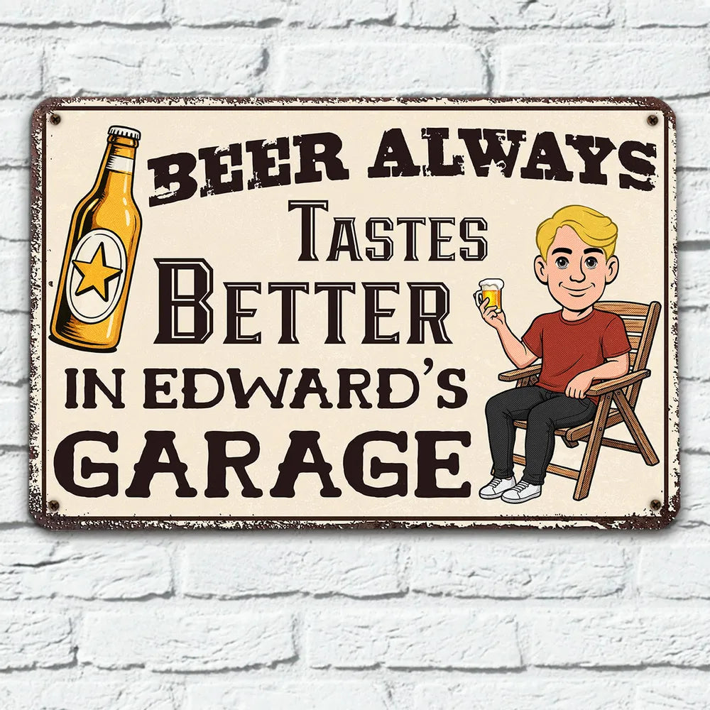 Personalized Rectangular Iron Sign, Cartoon Beer Garage Decor, Unique Gift for Dad & Beer Lover