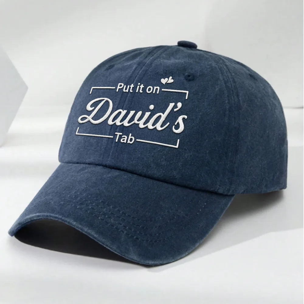 Personalized Washed Denim Baseball Cap, Put It On His Tab, Creative Gift for Dad or Husband