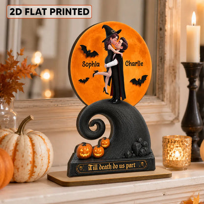 Personalized 2-Layer Wooden Plaque, Halloween Moon Couple Kiss, Unique Creative Gift for Couple