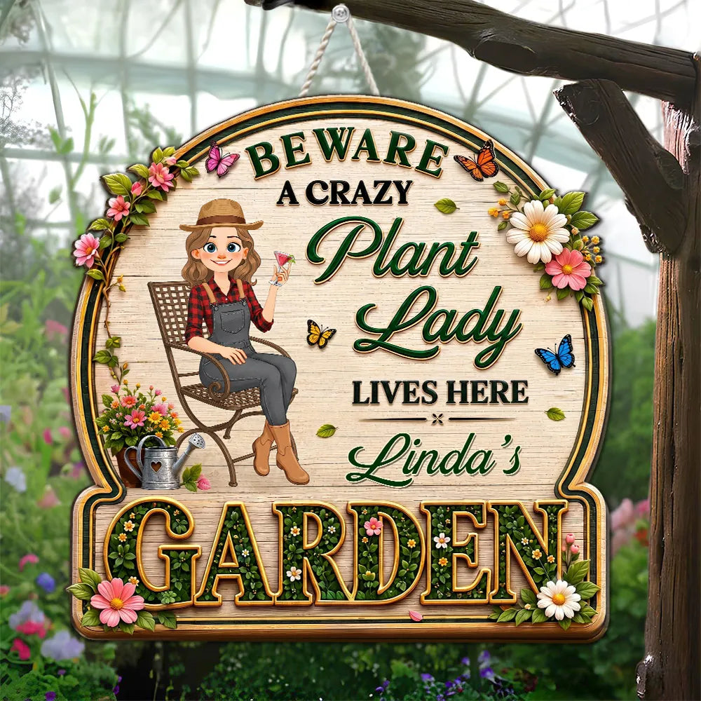 Personalized Wooden Sign, Stylized Plant Lady Garden Decor, Unique Creative Gift for Plant Lovers