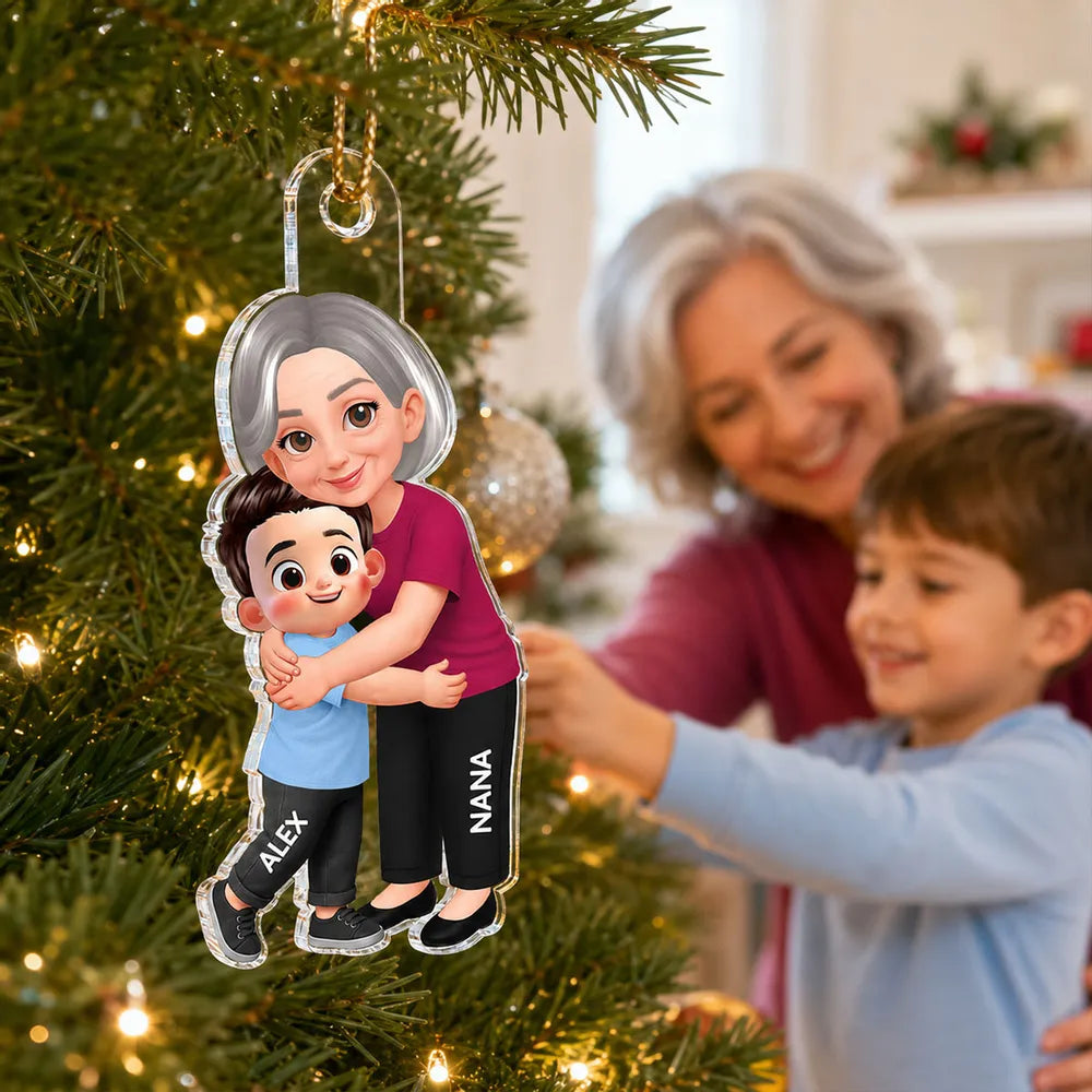 Personalized Acrylic Ornament For Grandma, Hugging Grandchild Cartoon, Creative Gift For Family Memories