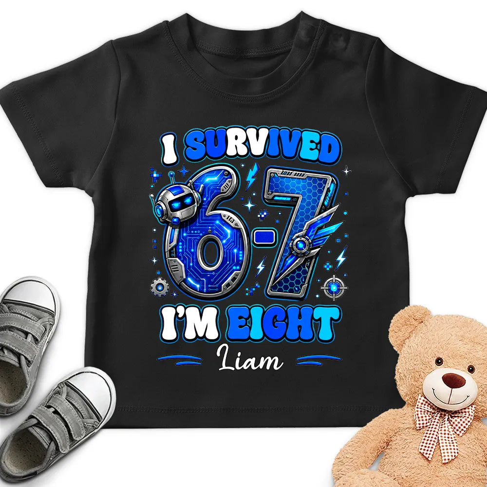 Custom Youth Tee with I Survived Birthday Design, Creative Gift for Kids with Sparkly Pink Style