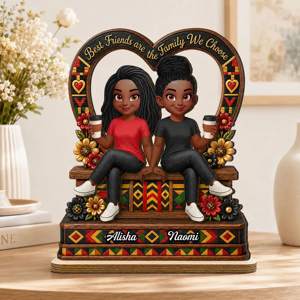 Personalized 2-Layer Wooden Plaque with Sitting Friends & Coffee, Unique Creative Gift for Friend