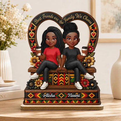Personalized 2-Layer Wooden Plaque with Sitting Friends & Coffee, Unique Creative Gift for Friend