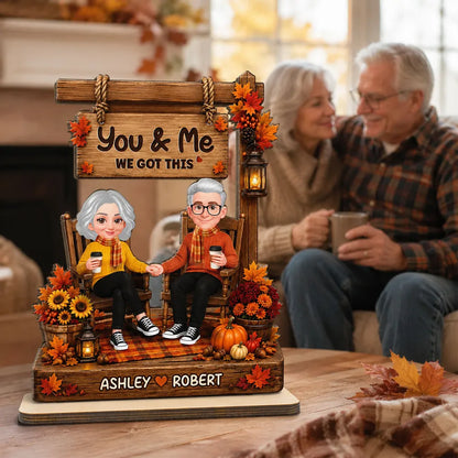 You & Me Personalized 2-Layer Wooden Plaque, Autumn Couple Holding Hands, Creative Gift for Partners