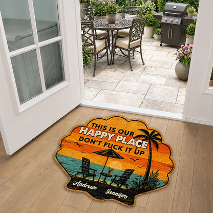 Personalized Shaped Doormat, Tropical Sunset Happy Place, Unique Creative Gift for Couples