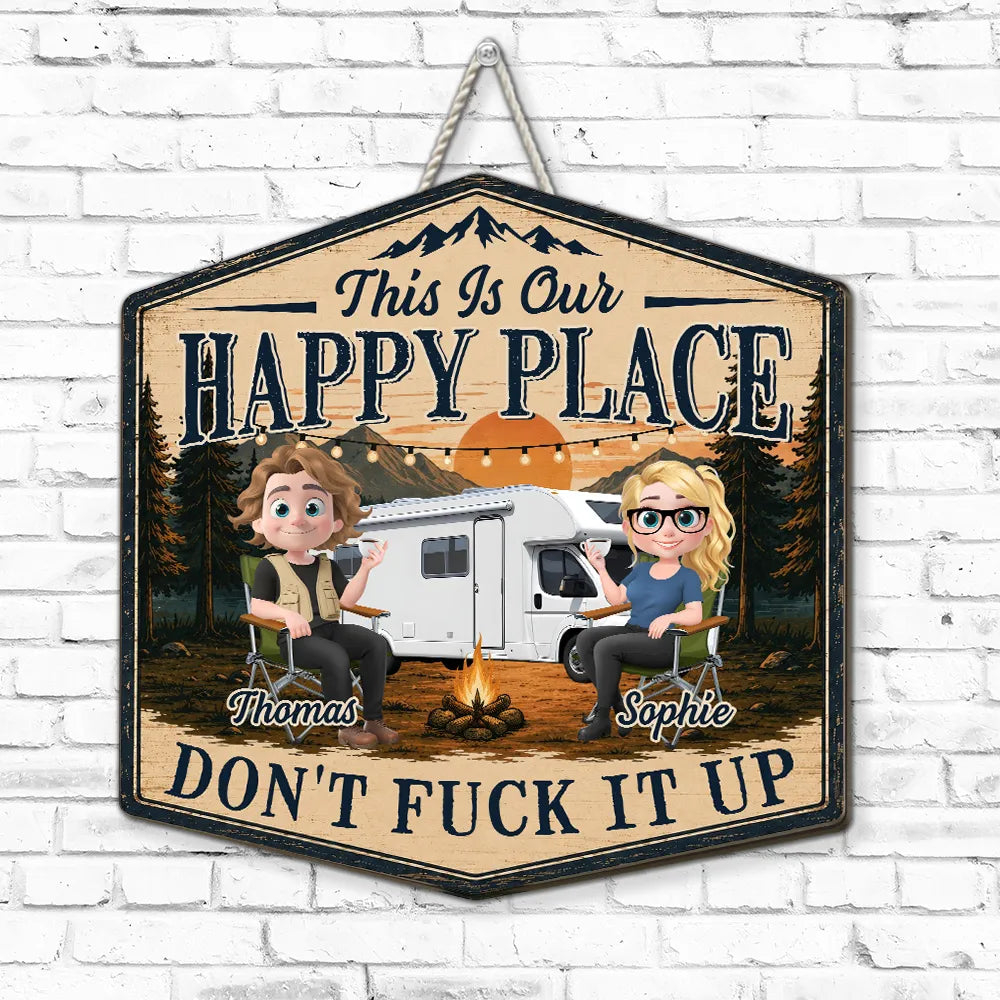 Personalized Wooden Sign, RV Camp Happy Place, Unique Gift for Couples & Campers