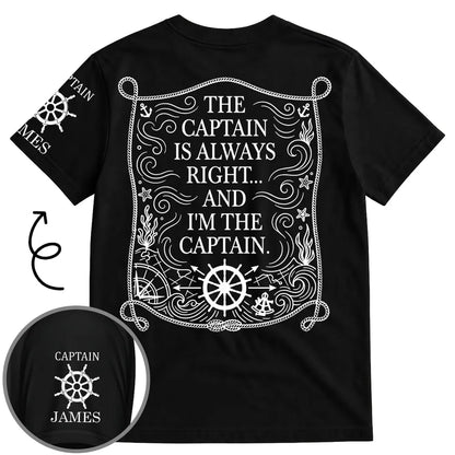 Dual Print Classic Tee with Funny Captain Quote, Creative Gift for Boat Lovers at the Helm