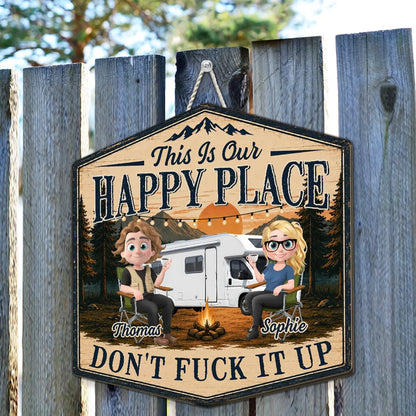 Personalized Wooden Sign, RV Camp Happy Place, Unique Gift for Couples & Campers