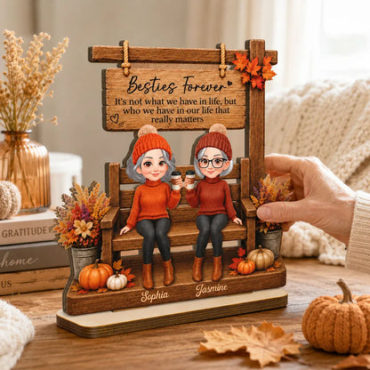 Personalized Wooden Plaque, Besties Forever Friendship Keepsake, Creative Gift for a Close Friend with Warm Fall Decor