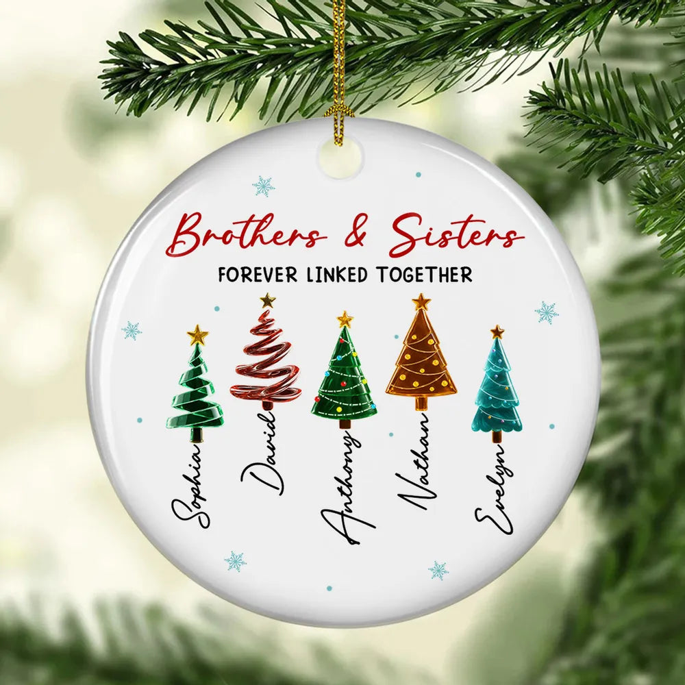 Personalized Brothers & Sisters Ceramic Ornament, Christmas Tree Design, Unique Gift for Family