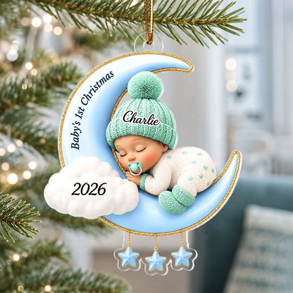 Acrylic Ornament With Sleeping Baby On Moon, Creative Christmas Gift For Baby & Family